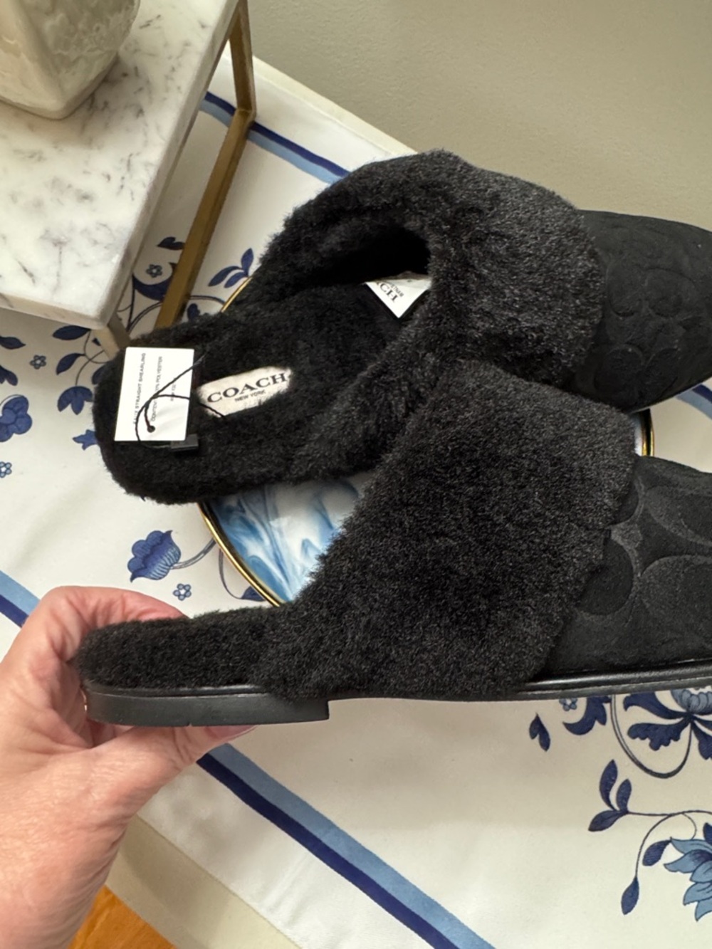 Coach Black Faux-Fur Slide Mules 9B NWT - Picture 4 of 8